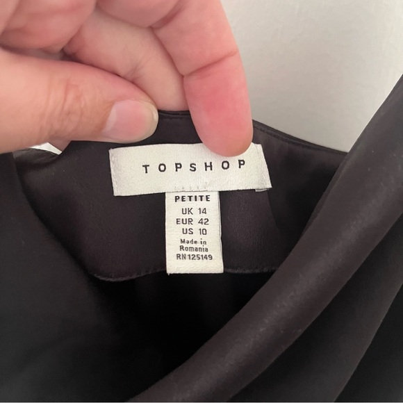 Topshop Slip Dress Mini Cowl Neck Adjustable Side Ruching size 10 Petite - Picture 3 of 9